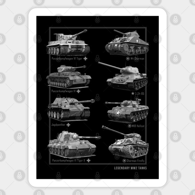 WW2 tanks M4 Sherman T-34 Tiger I Firefly Phanter Magnet by Jose Luiz Filho